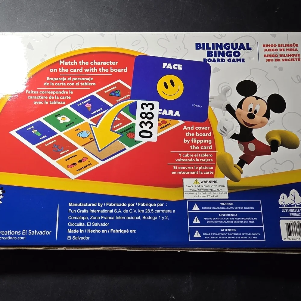 Disney Junior Mickey Bilingual Bingo Board Game Ages 3+ Spanish English